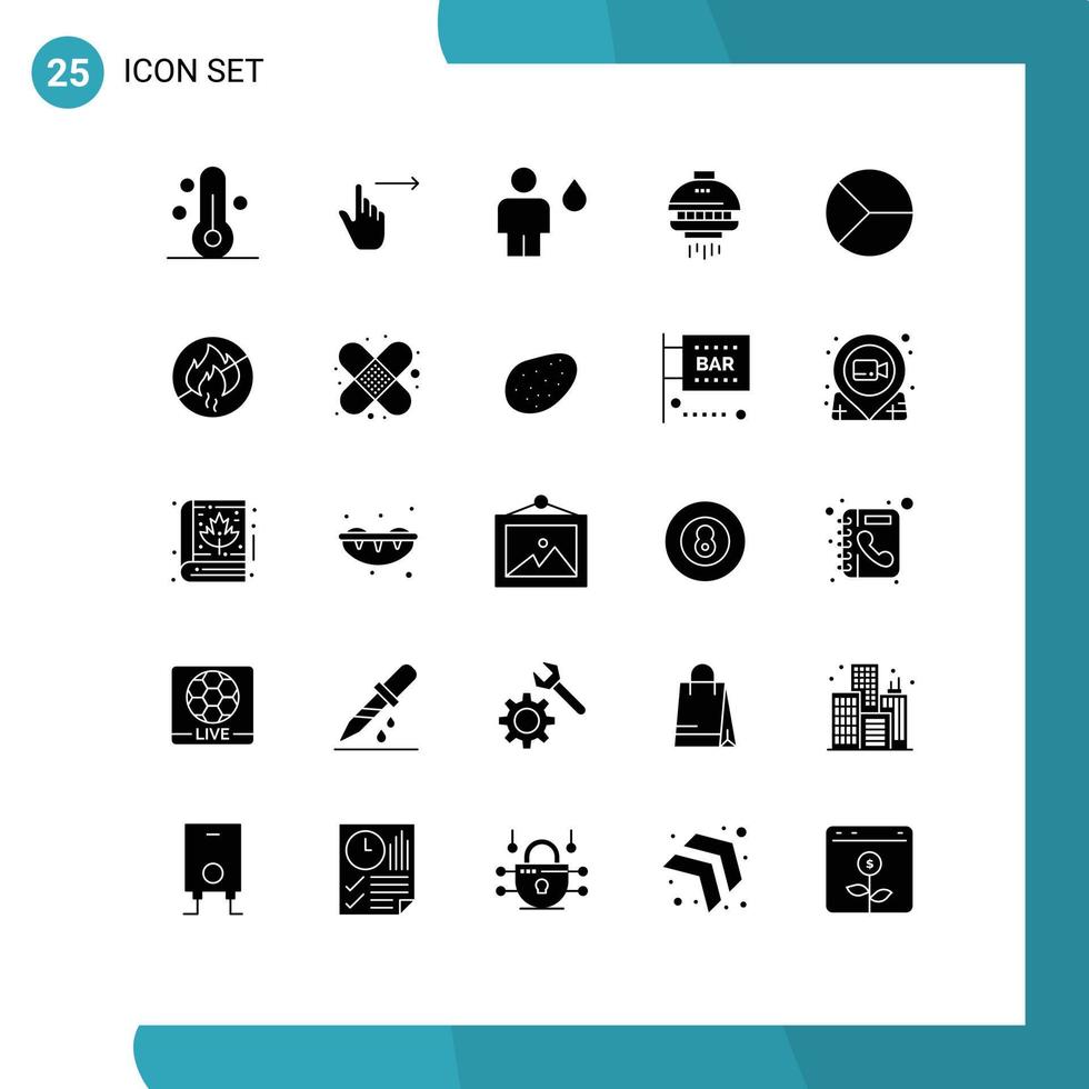 Set of 25 Commercial Solid Glyphs pack for ufo shuttle swipe space fire Editable Vector Design Elements