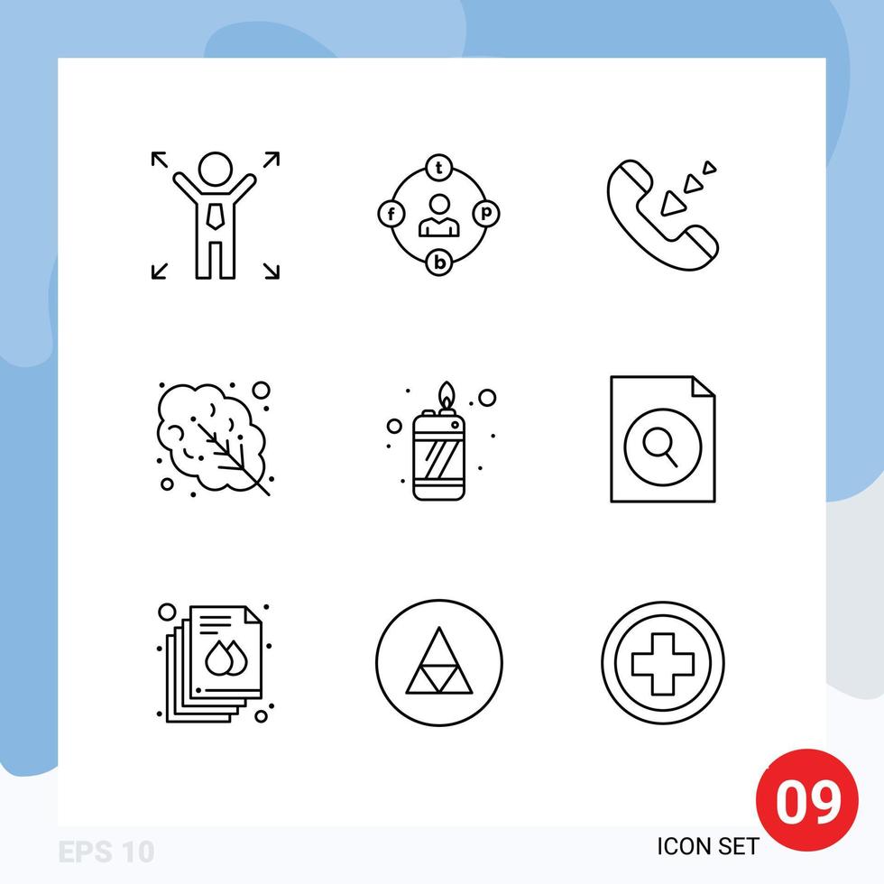 9 Thematic Vector Outlines and Editable Symbols of lighter fire call food leaves Editable Vector Design Elements