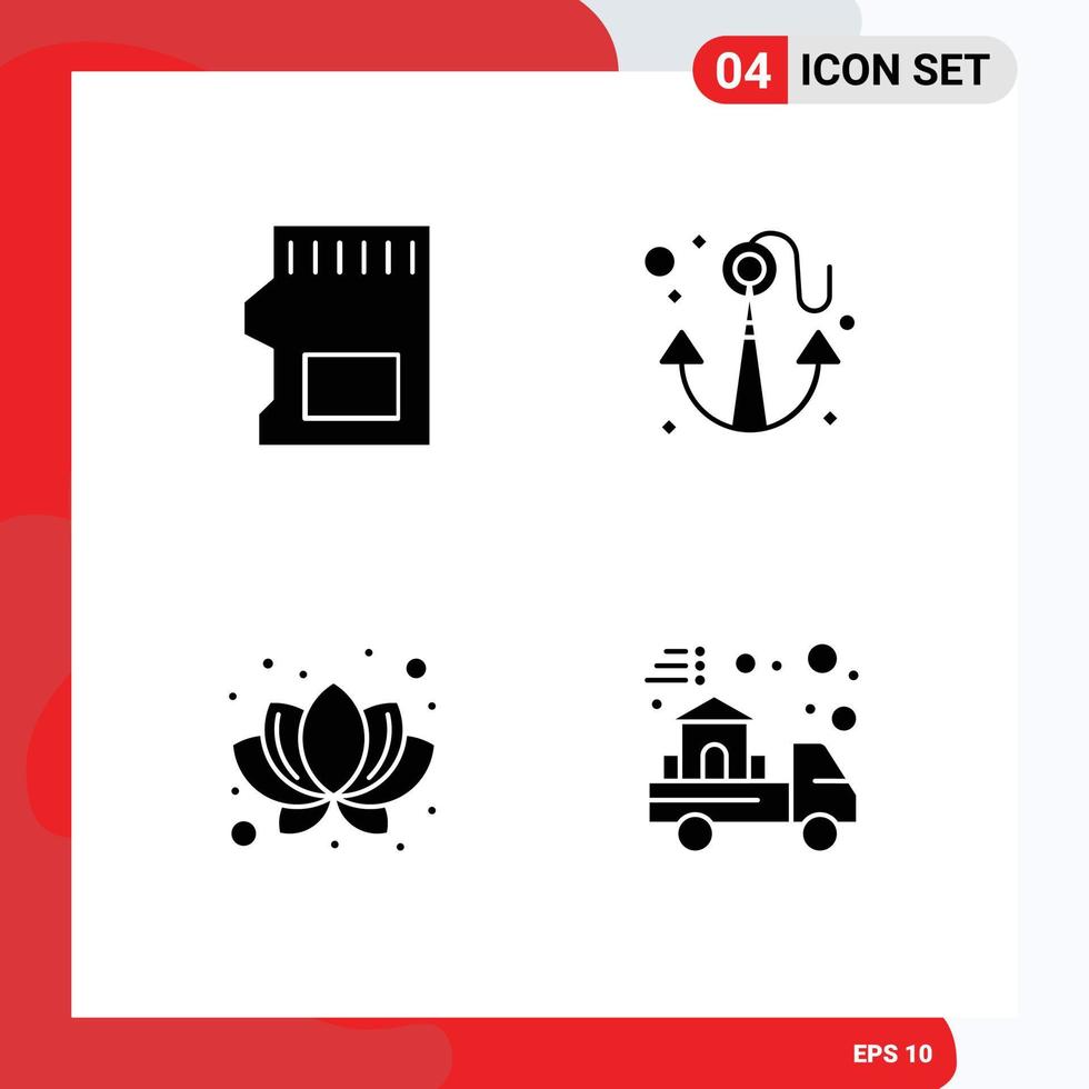 Pack of 4 creative Solid Glyphs of sd card nature data sea delivery Editable Vector Design Elements