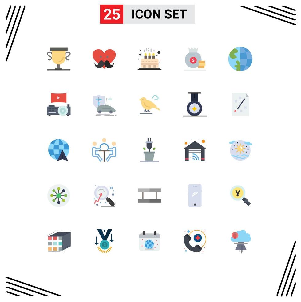 grupo de 25 signos y símbolos de colores planos para la comunicación bolsa de fiesta de dinero elementos de diseño vectorial editables para niños vector