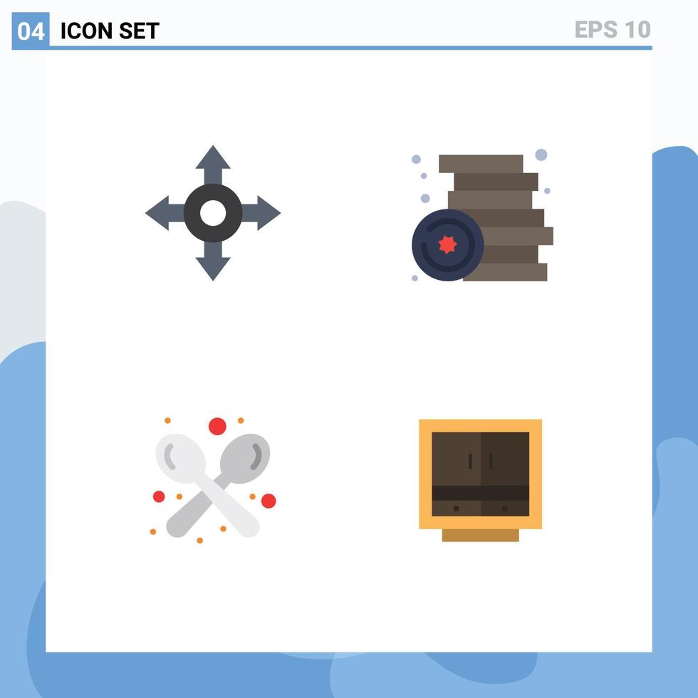 Set of 4 Commercial Flat Icons pack for directions spoon party coffee cabinet Editable Vector Design Elements