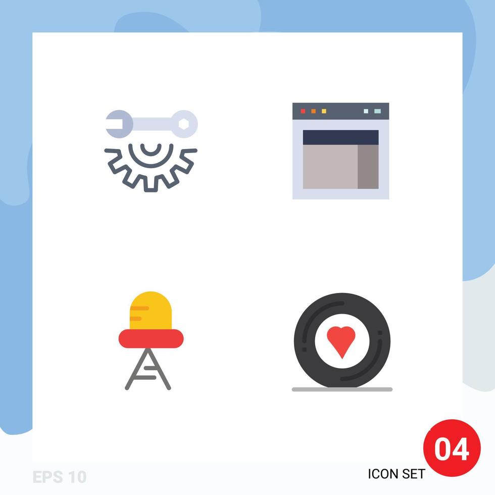 Editable Vector Line Pack of 4 Simple Flat Icons of wrench wheel diode repair site light Editable Vector Design Elements