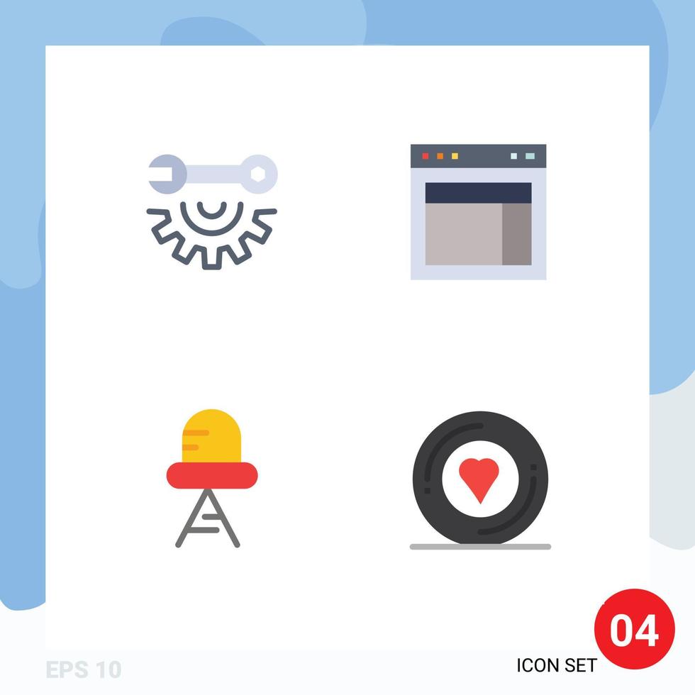 paquete de línea de vector editable de 4 iconos planos simples de luz de sitio de reparación de diodo de rueda de llave elementos de diseño de vector editable