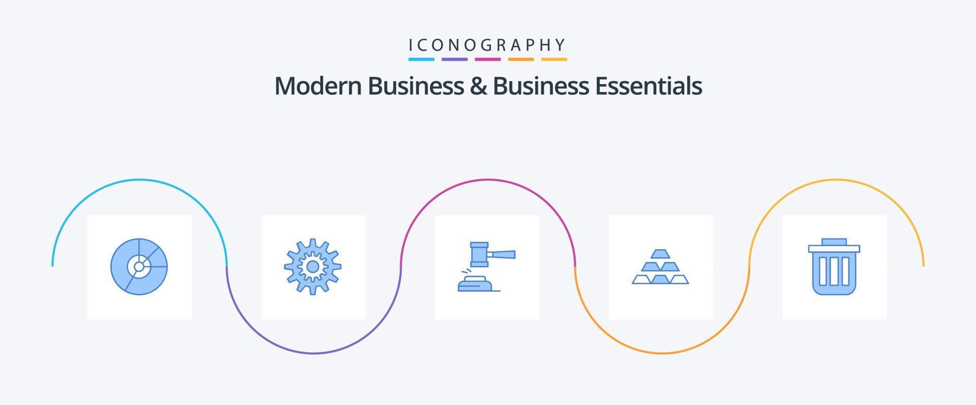 Modern Business And Business Essentials Blue 5 Icon Pack Including gavel. auction. cog. action. wheel vector