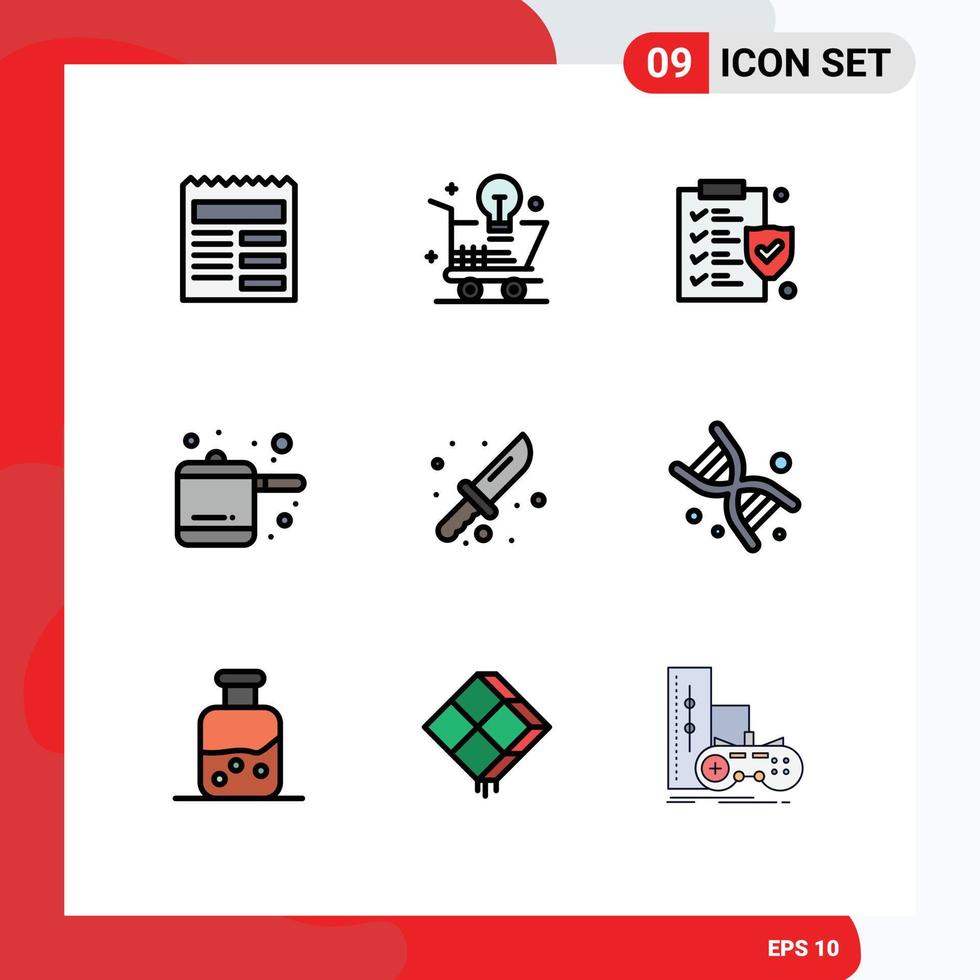 Modern Set of 9 Filledline Flat Colors and symbols such as tool hiking light bulb camping kitchen Editable Vector Design Elements
