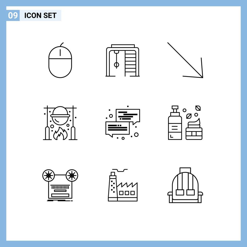 Group of 9 Modern Outlines Set for communication food game picnic autumn Editable Vector Design Elements
