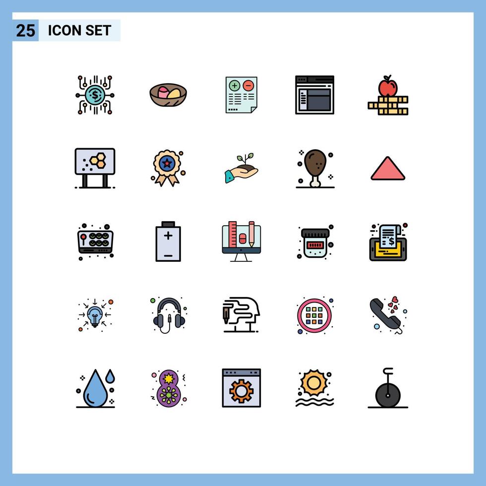 Set of 25 Modern UI Icons Symbols Signs for web internet egg minus document Editable Vector Design Elements