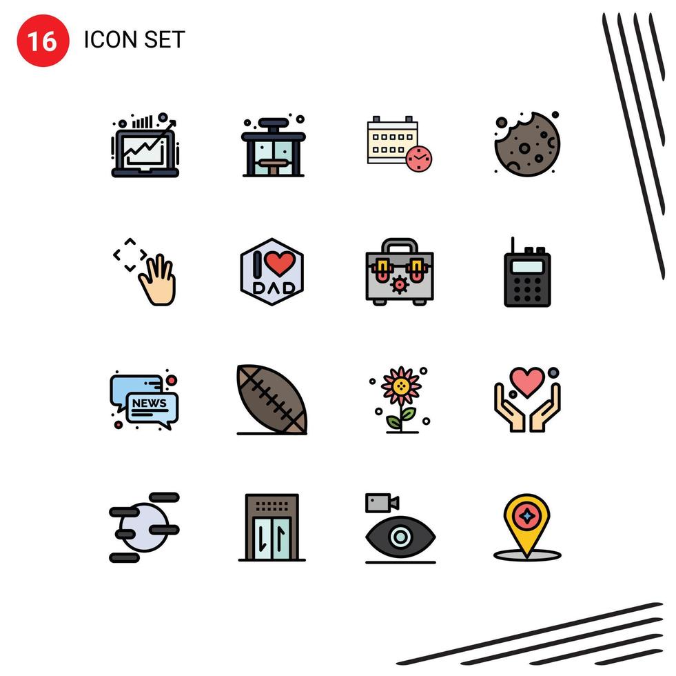 User Interface Pack of 16 Basic Flat Color Filled Lines of hand cursor food stop cookie education Editable Creative Vector Design Elements