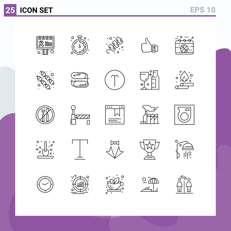 Set of 25 Commercial Lines pack for calendar solution holidays hand business Editable Vector Design Elements
