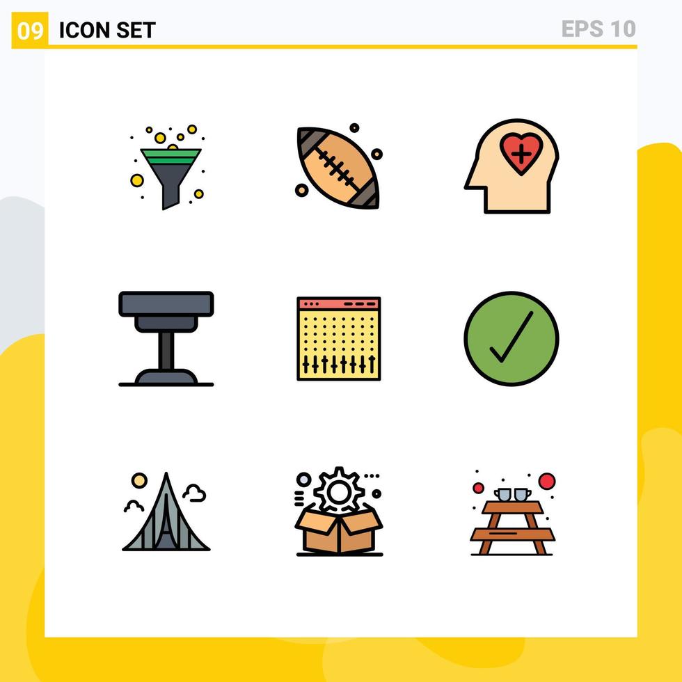 Pictogram Set of 9 Simple Filledline Flat Colors of controller console head table furniture Editable Vector Design Elements
