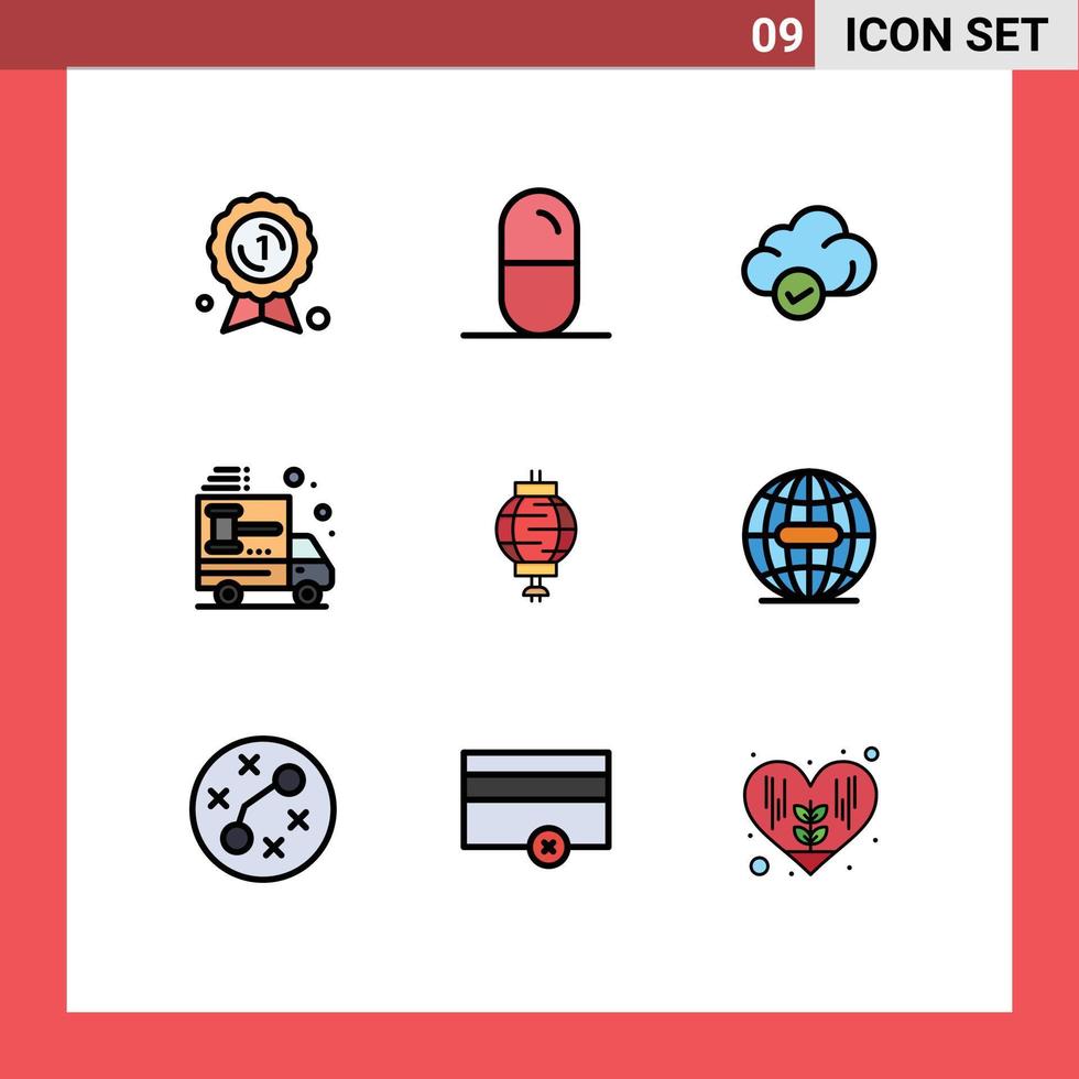 Modern Set of 9 Filledline Flat Colors and symbols such as lantern car cloud buy truck Editable Vector Design Elements