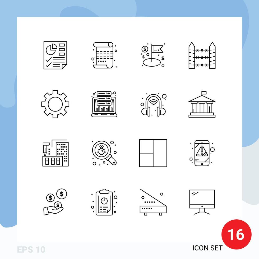 Set of 16 Modern UI Icons Symbols Signs for devices signaling dollar security barbed Editable Vector Design Elements