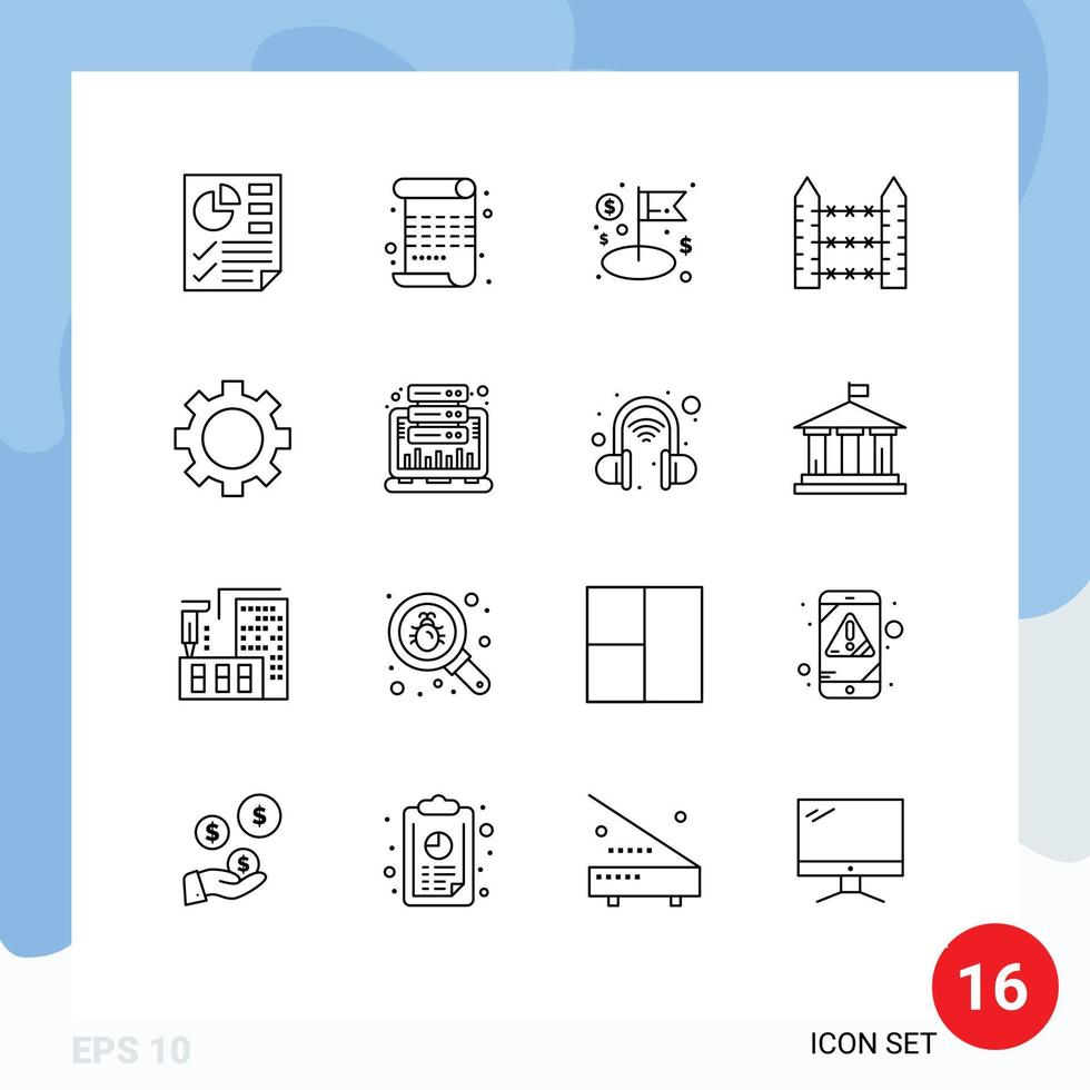 conjunto de 16 iconos modernos de la interfaz de usuario signos de símbolos para dispositivos que señalan elementos de diseño de vectores editables con púas de seguridad en dólares