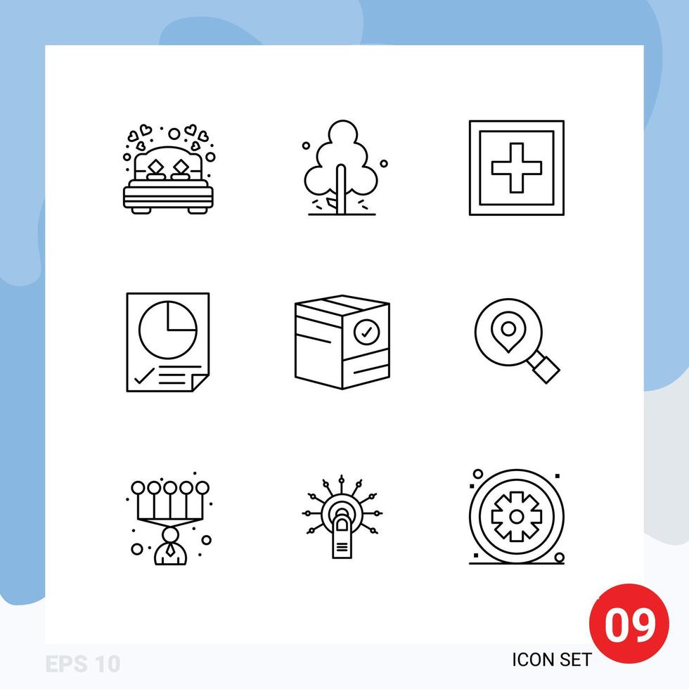 Group of 9 Modern Outlines Set for box page help document support Editable Vector Design Elements