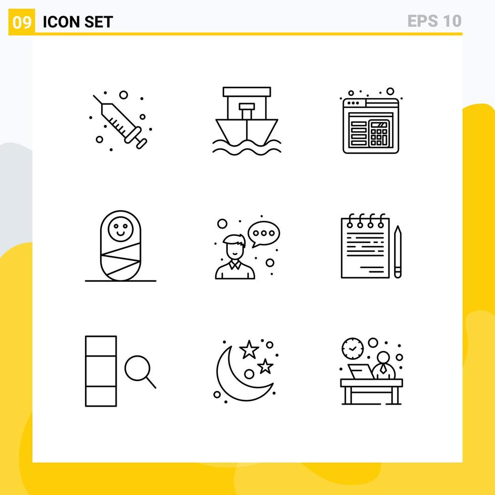 Editable Vector Line Pack of 9 Simple Outlines of competitive profession layout entrepreneur avatar Editable Vector Design Elements