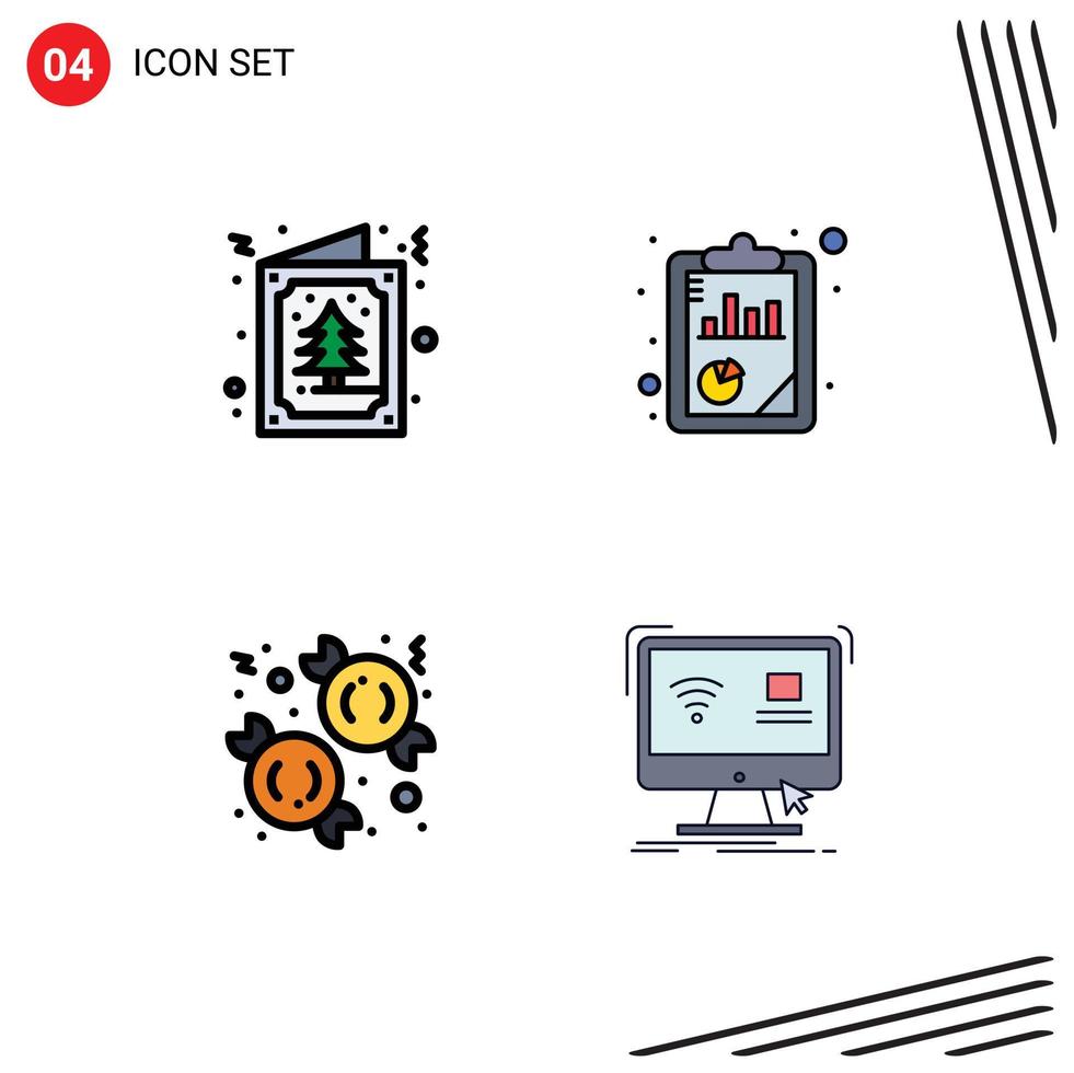 Universal Icon Symbols Group of 4 Modern Filledline Flat Colors of tree christmas invitation seo sweet Editable Vector Design Elements