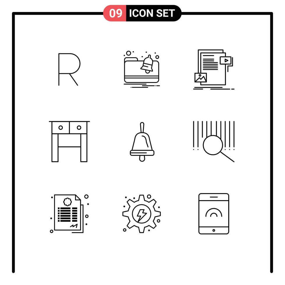 Universal Icon Symbols Group of 9 Modern Outlines of school bell document table desk Editable Vector Design Elements