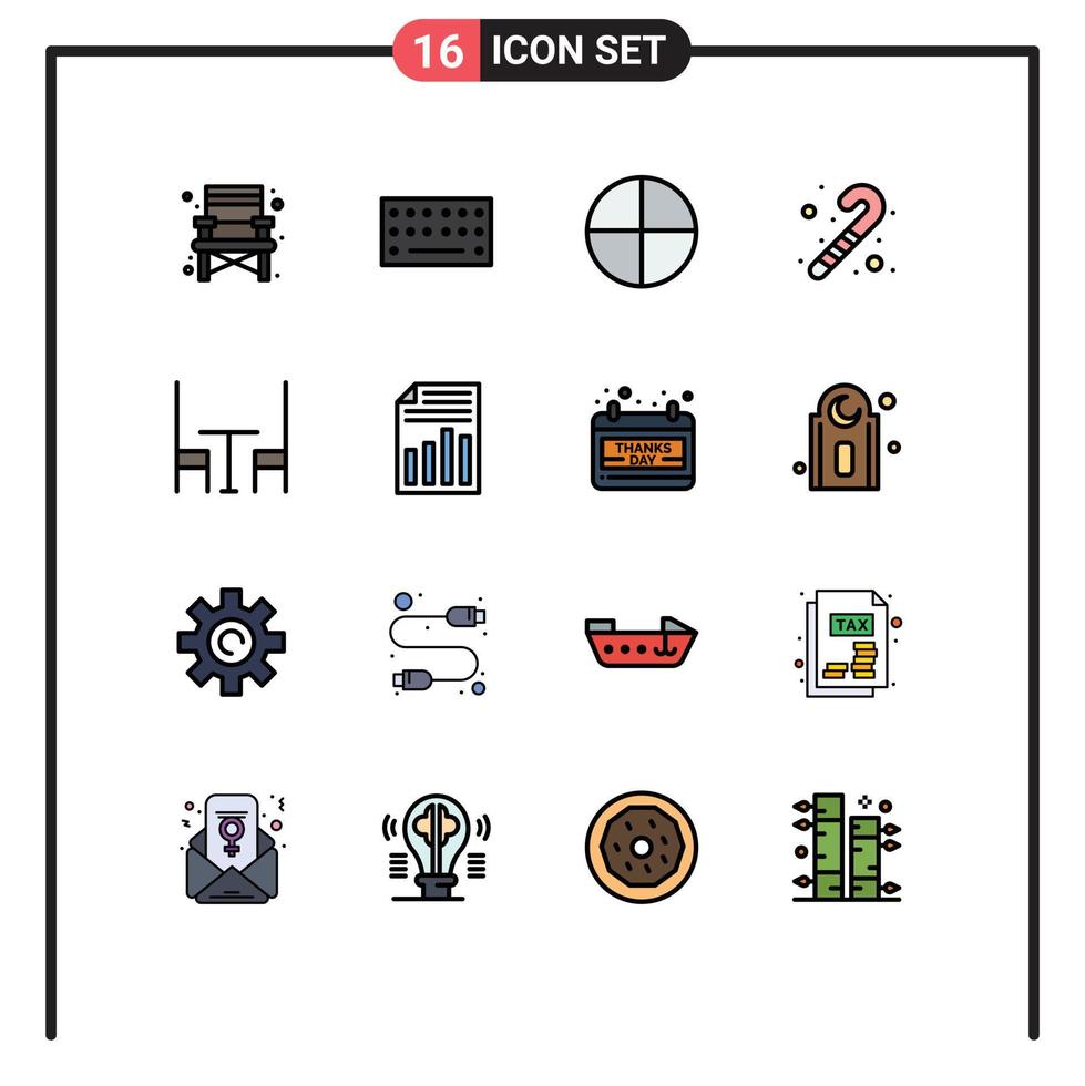 Pack of 16 creative Flat Color Filled Lines of page document tablet table dining Editable Creative Vector Design Elements