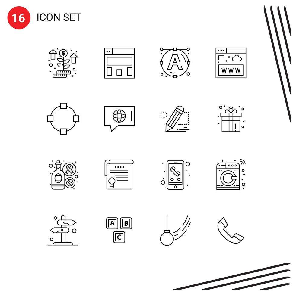 Group of 16 Outlines Signs and Symbols for world points art path www Editable Vector Design Elements
