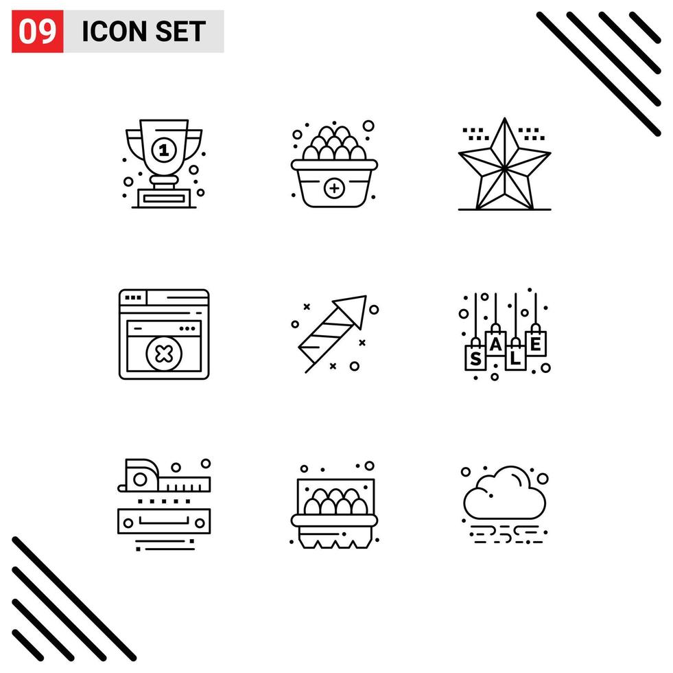 Group of 9 Modern Outlines Set for easter fire work christmas errortechnology web page Editable Vector Design Elements