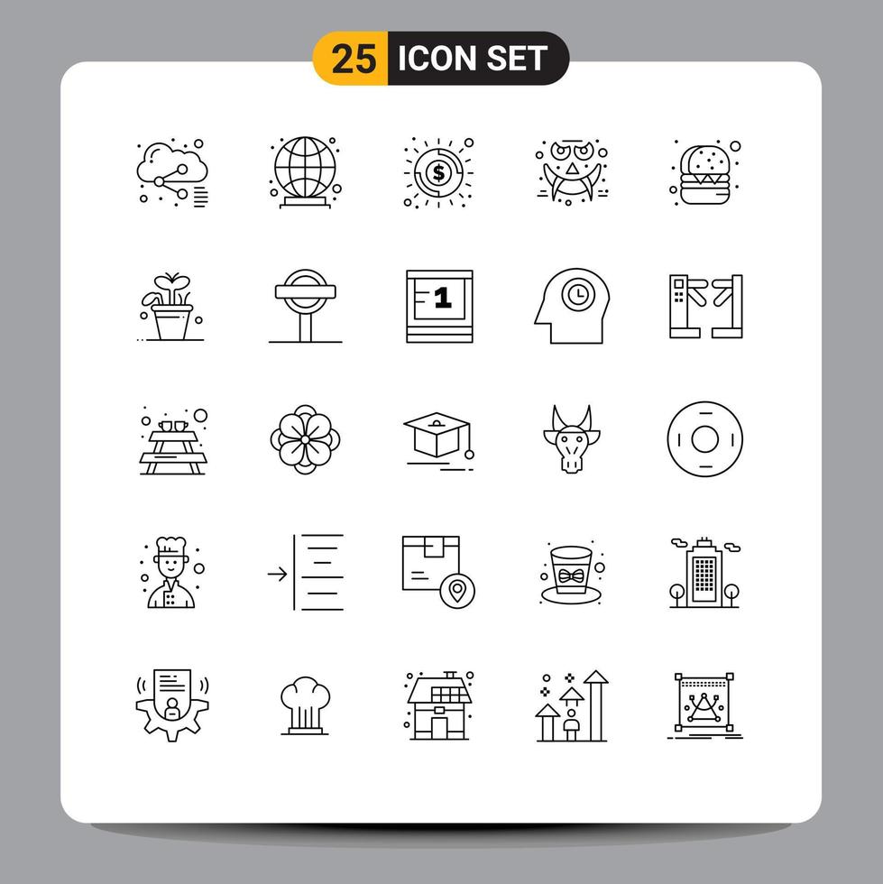 25 Line concept for Websites Mobile and Apps food burger economy smiley face Editable Vector Design Elements