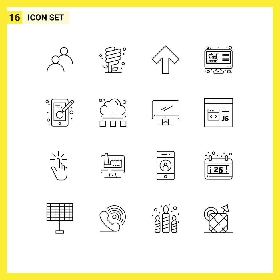 Set of 16 Modern UI Icons Symbols Signs for creativity display green shop buy Editable Vector Design Elements