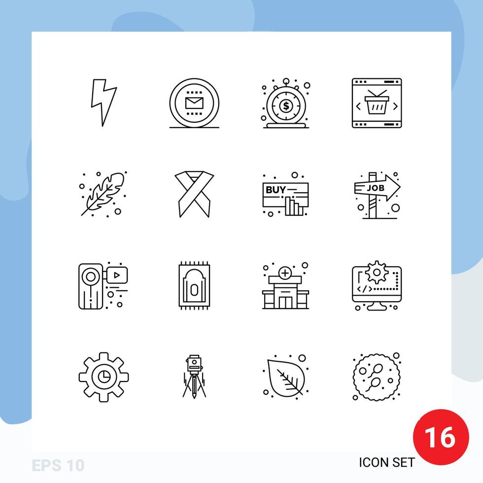 Set of 16 Vector Outlines on Grid for store online finance basket quick Editable Vector Design Elements