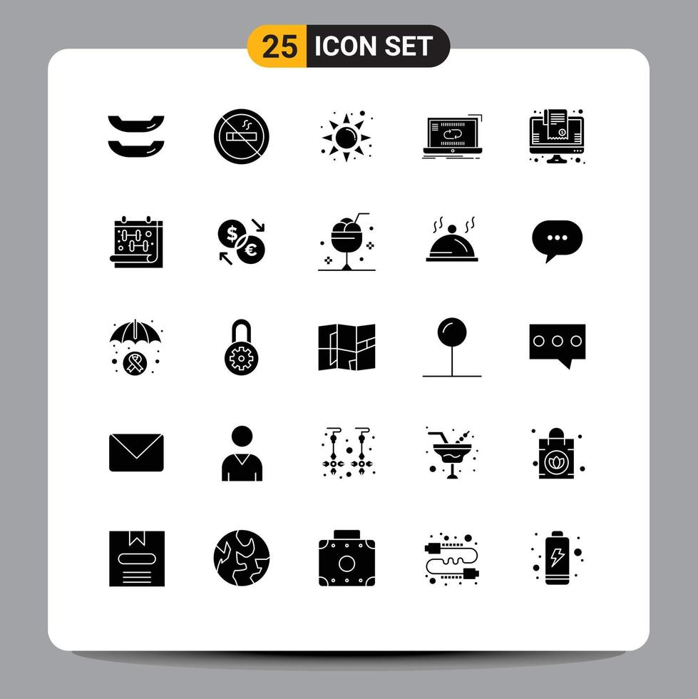 Mobile Interface Solid Glyph Set of 25 Pictograms of calendar list communication cart synchronization Editable Vector Design Elements