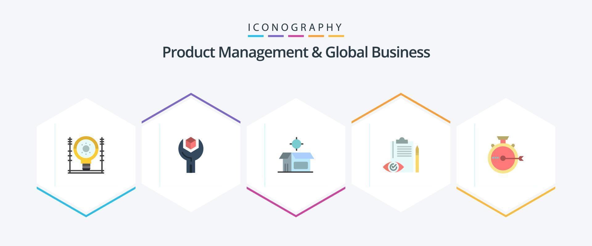 Product Managment And Global Business 25 Flat icon pack including control. backlog. sdk. quality control. open box vector