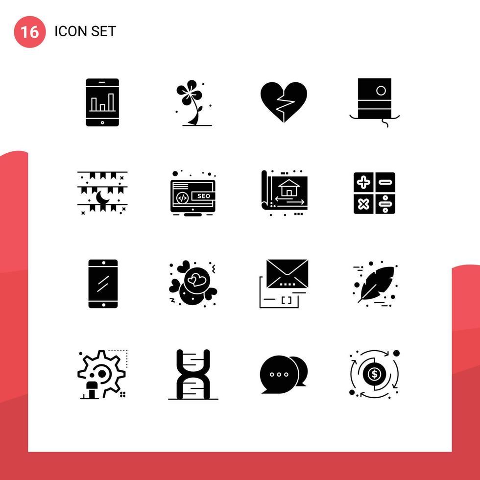 16 Creative Icons Modern Signs and Symbols of moon hipster heart hat broken Editable Vector Design Elements