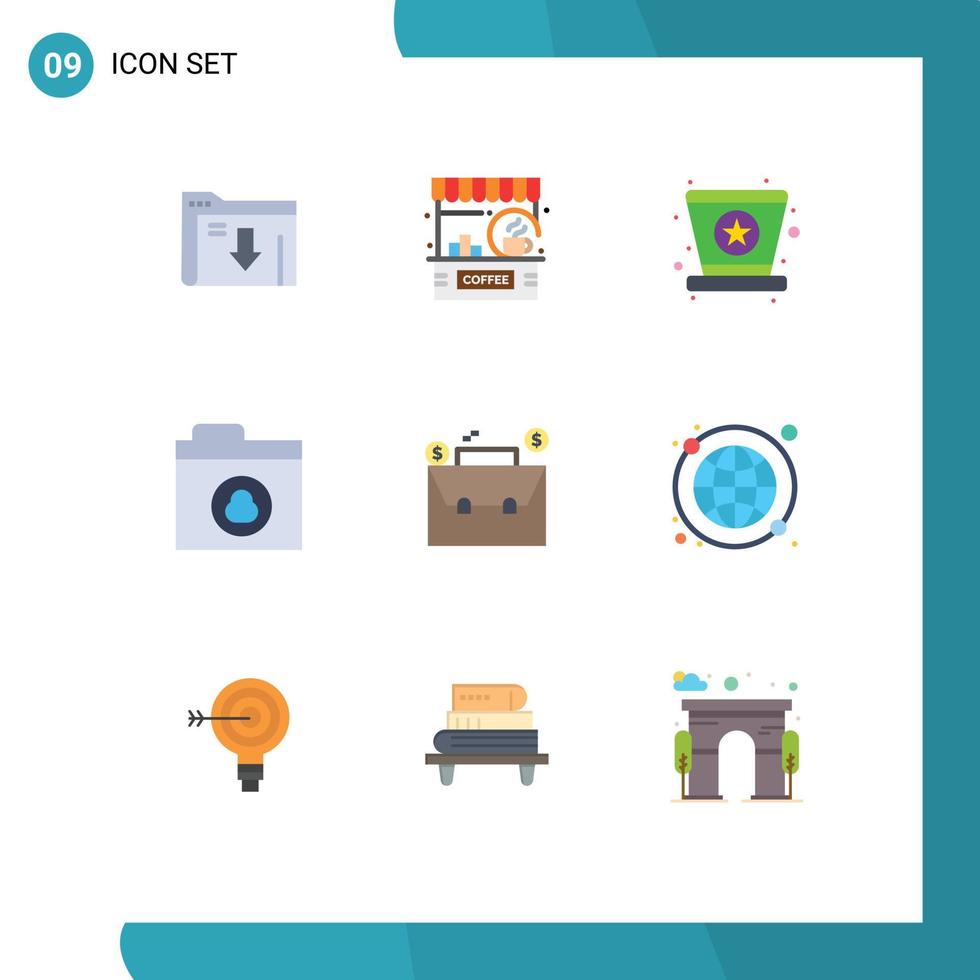 Pictogram Set of 9 Simple Flat Colors of budget network shop folder star Editable Vector Design Elements