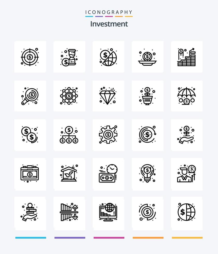 Creative Investment 25 OutLine icon pack  Such As successful. invest. global. coins. investment vector