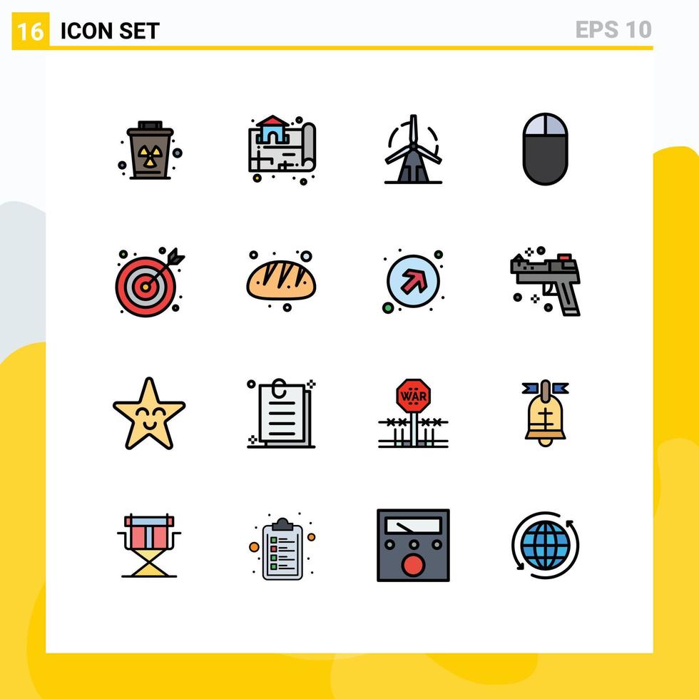 Pictogram Set of 16 Simple Flat Color Filled Lines of office bulls eye clean mouse windmill Editable Creative Vector Design Elements