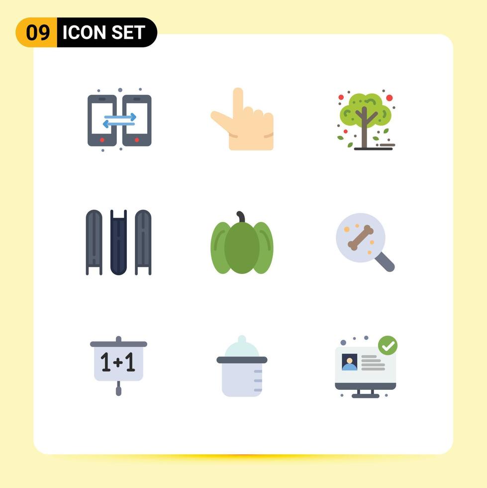 9 User Interface Flat Color Pack of modern Signs and Symbols of bone vegetables plant peppers files Editable Vector Design Elements