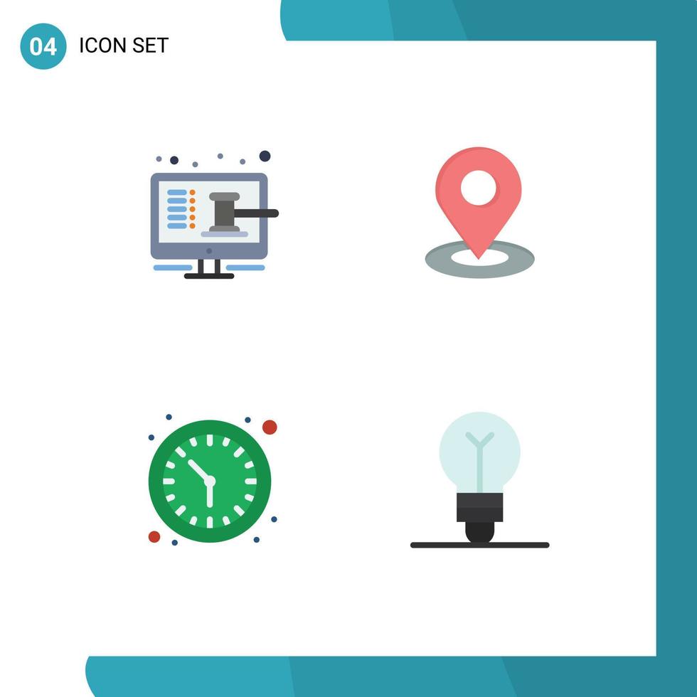 paquete de línea de vector editable de 4 iconos planos simples de reloj en línea mapa en línea ver elementos de diseño de vector editable