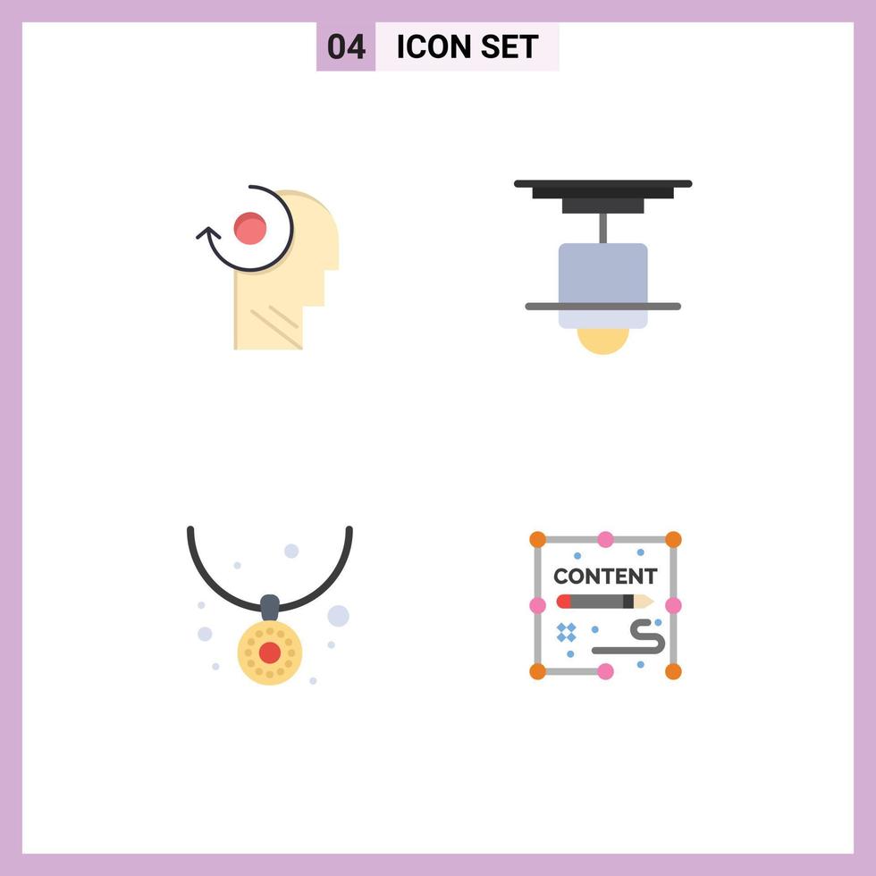 Set of 4 Modern UI Icons Symbols Signs for clear accessories head interior jewelry Editable Vector Design Elements