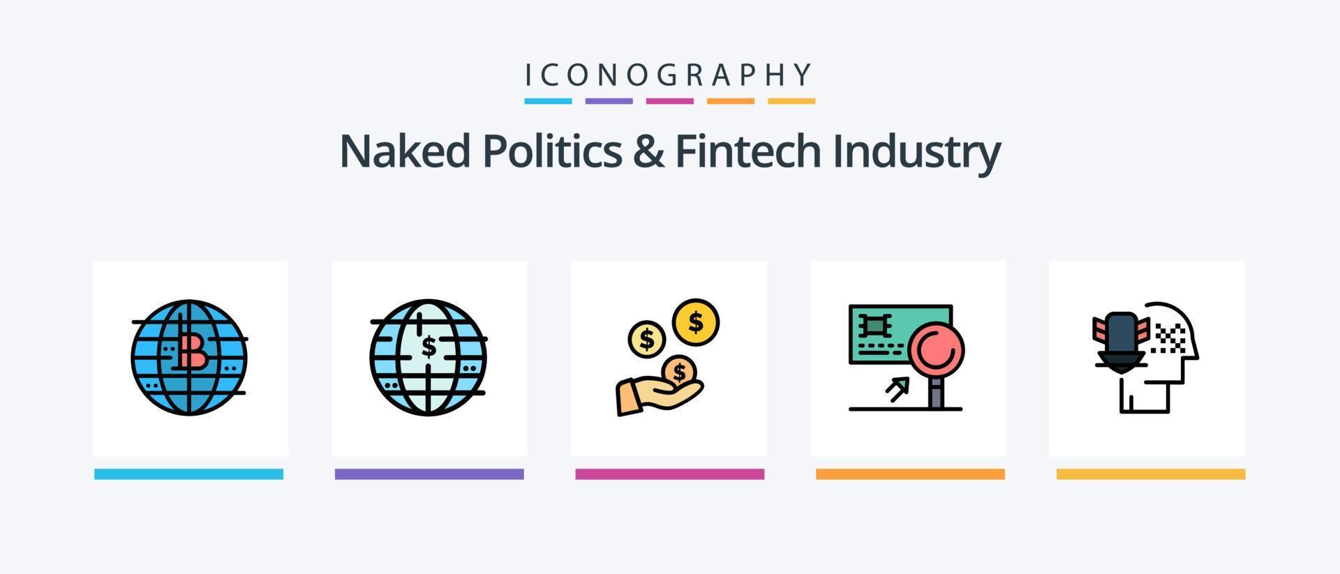 Naked Politics And Fintech Industry Line Filled 5 Icon Pack Including decentralized. blockchain. fintech. bitcoin. payment. Creative Icons Design vector