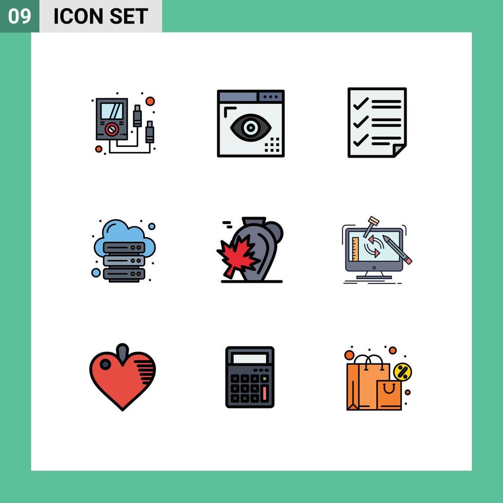 paquete de iconos vectoriales de stock de 9 signos y símbolos de línea para elementos de diseño vectorial editables de página de base de datos de programación de alojamiento de servidor vector