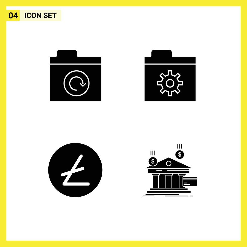 4 Creative Icons Modern Signs and Symbols of folder bank control lite coin banking Editable Vector Design Elements