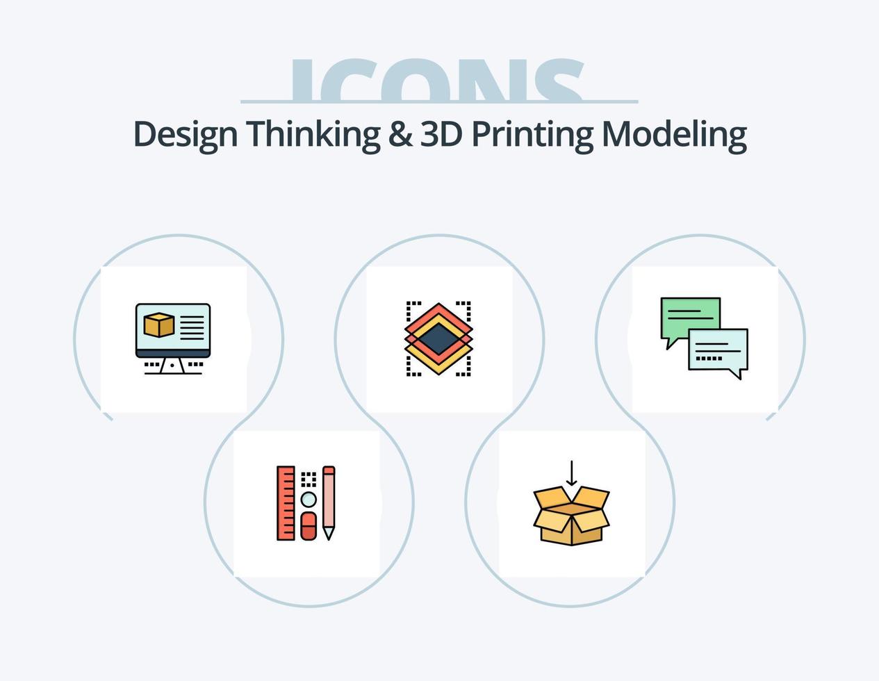 Design Thinking And D Printing Modeling Line Filled Icon Pack 5 Icon Design. database. prototype. scale. factory. building vector