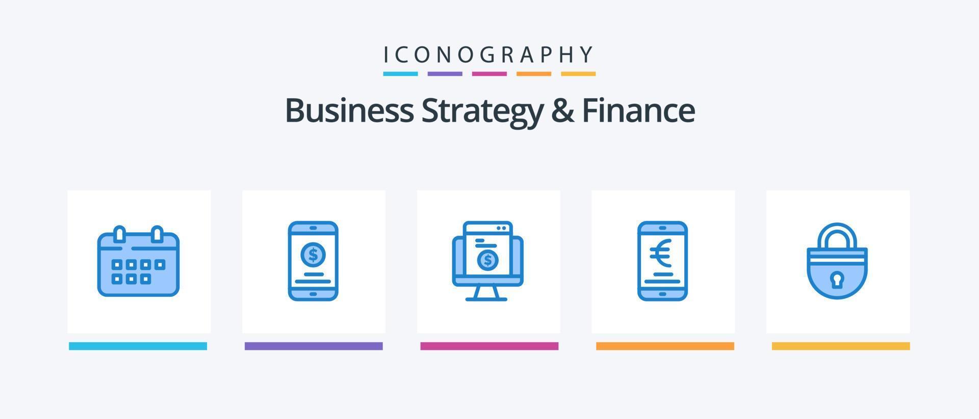 paquete de iconos azul 5 de estrategia empresarial y finanzas, incluido el euro. móvil. dinero. sitio web. compras. diseño de iconos creativos vector