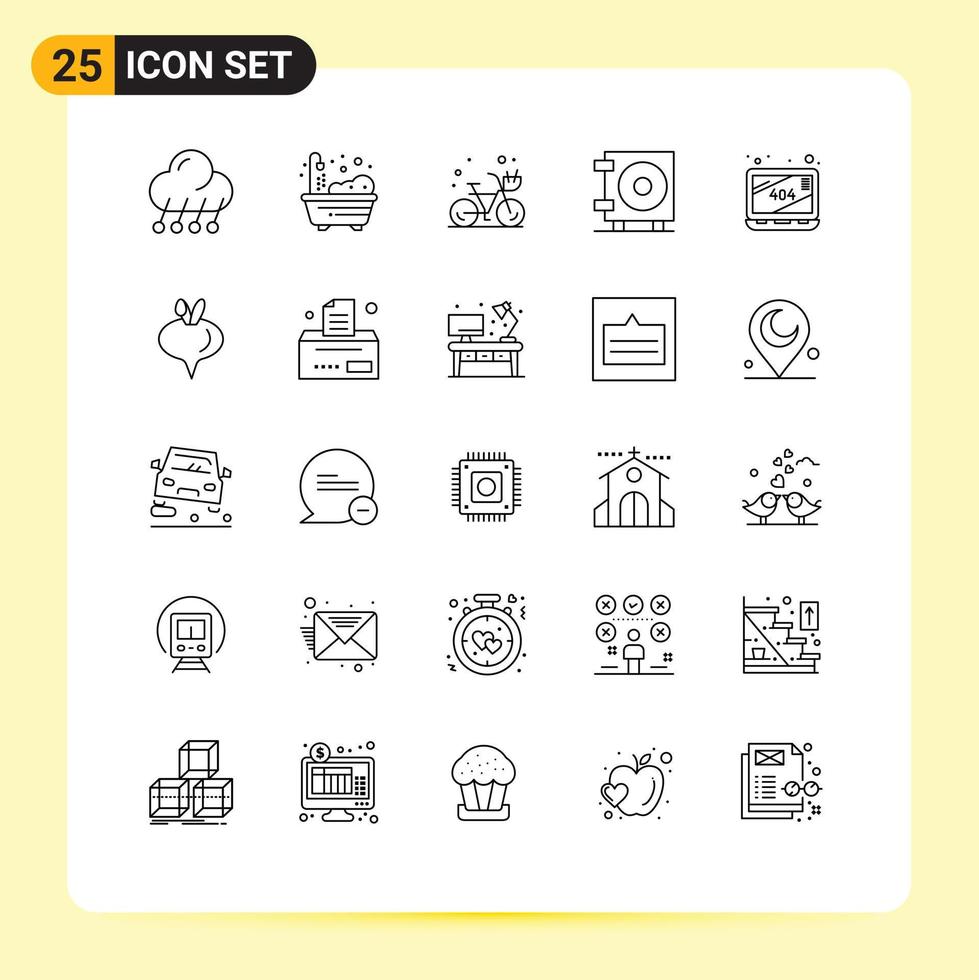 25 User Interface Line Pack of modern Signs and Symbols of website error beach wallet cash Editable Vector Design Elements