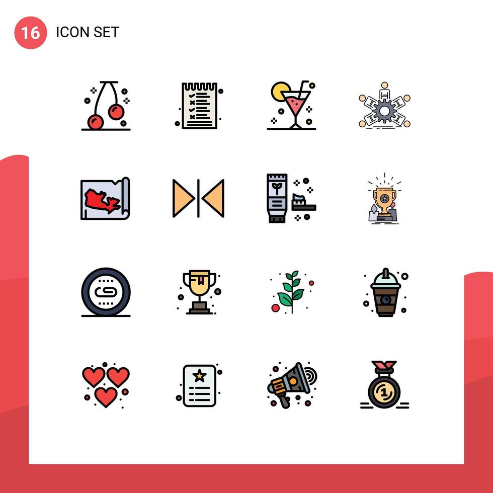 Flat Color Filled Line Pack of 16 Universal Symbols of map business beverage leadership team Editable Creative Vector Design Elements