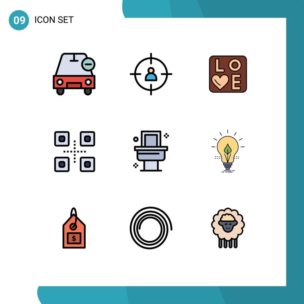 9 Thematic Vector Filledline Flat Colors and Editable Symbols of toilet food and restaurant target food wedding Editable Vector Design Elements