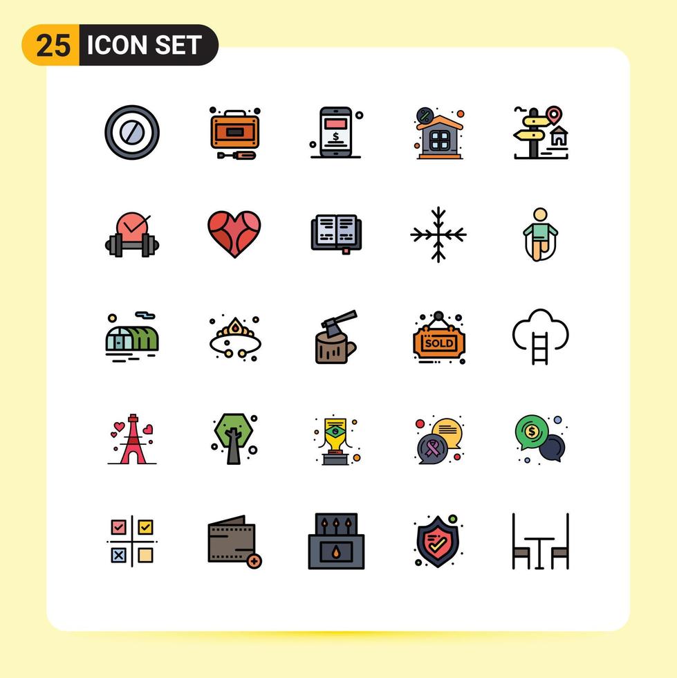 Pictogram Set of 25 Simple Filled line Flat Colors of real estate sign server location money Editable Vector Design Elements