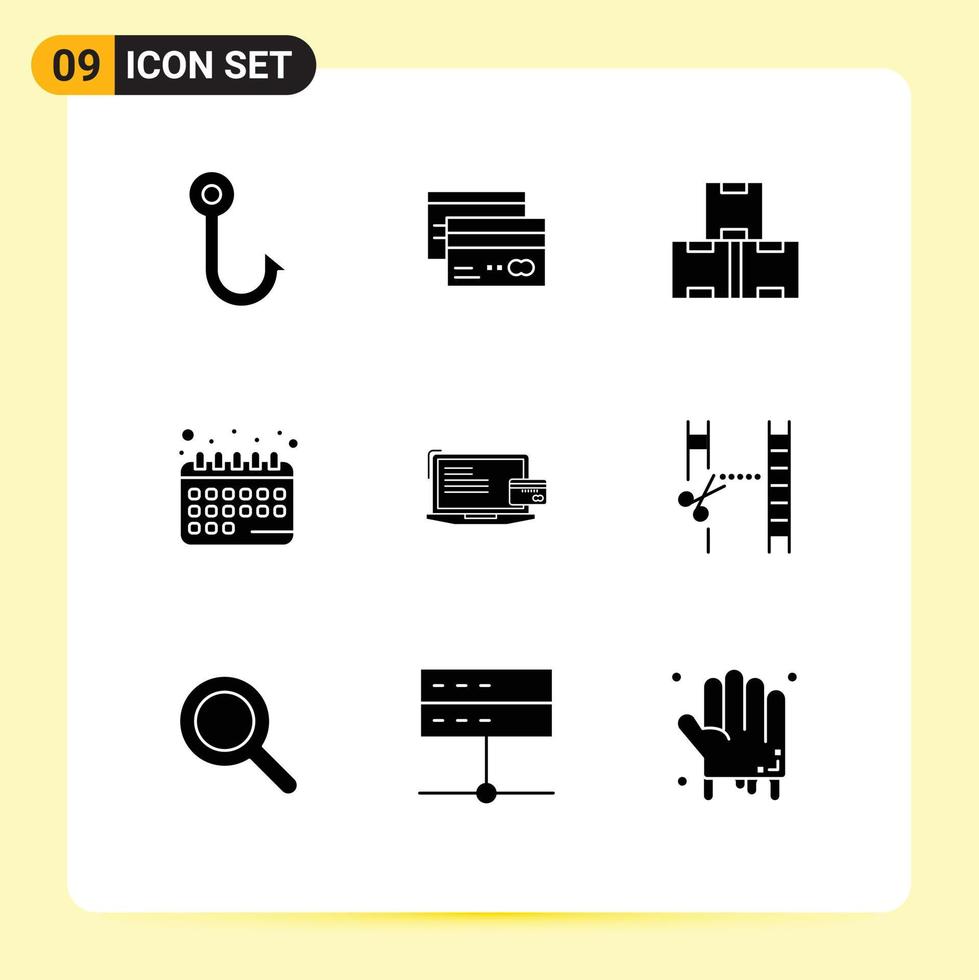 Mobile Interface Solid Glyph Set of 9 Pictograms of schedule calendar finance appointment production Editable Vector Design Elements