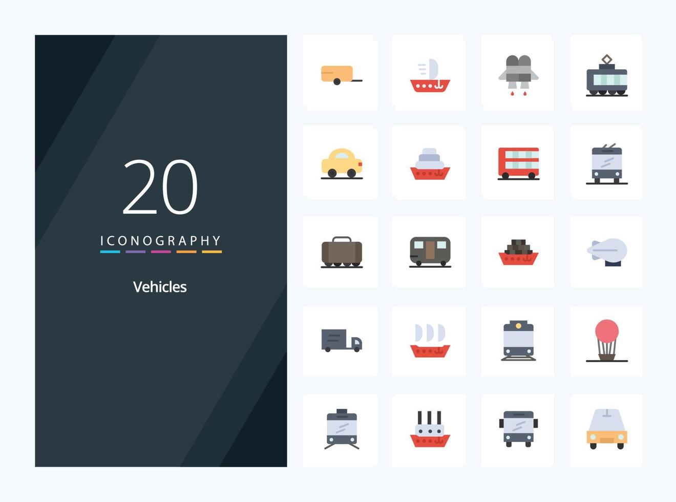 20 Vehicles Flat Color icon for presentation vector