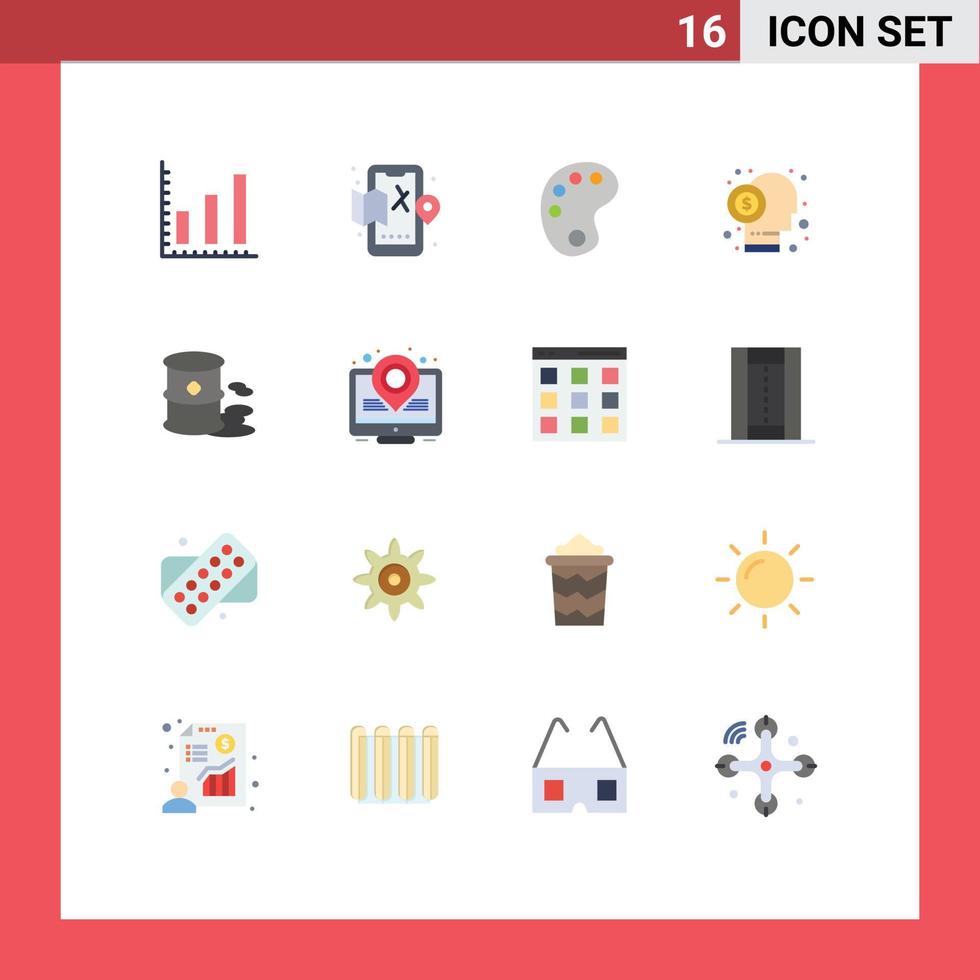 grupo de símbolos de icono universal de 16 colores planos modernos de pintura de marketing mapa móvil paquete editable capitalista de elementos creativos de diseño de vectores