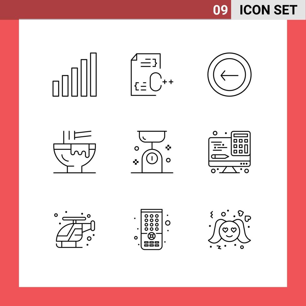 9 contornos vectoriales temáticos y símbolos editables de la aplicación de comida equilibrada elementos de diseño vectorial editables del tazón de comida rápida vector