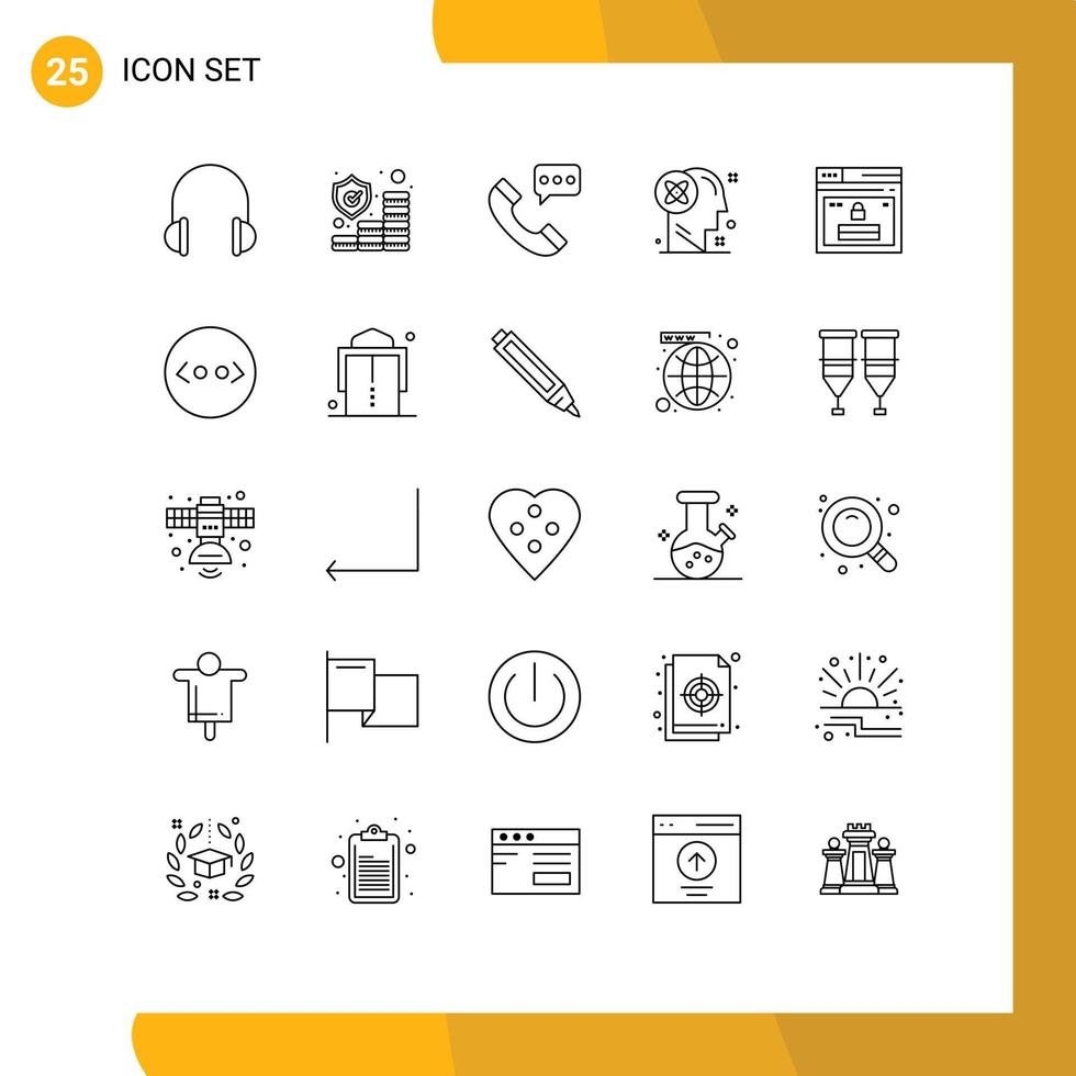 Pictogram Set of 25 Simple Lines of solution mind protection user contact us Editable Vector Design Elements